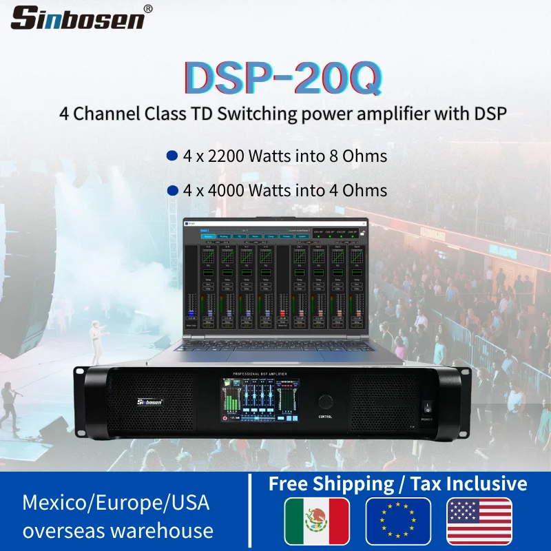 DSP-20Q AES tela sensível ao toque DSP 4 canais classe TD amplificador de potência de comutação