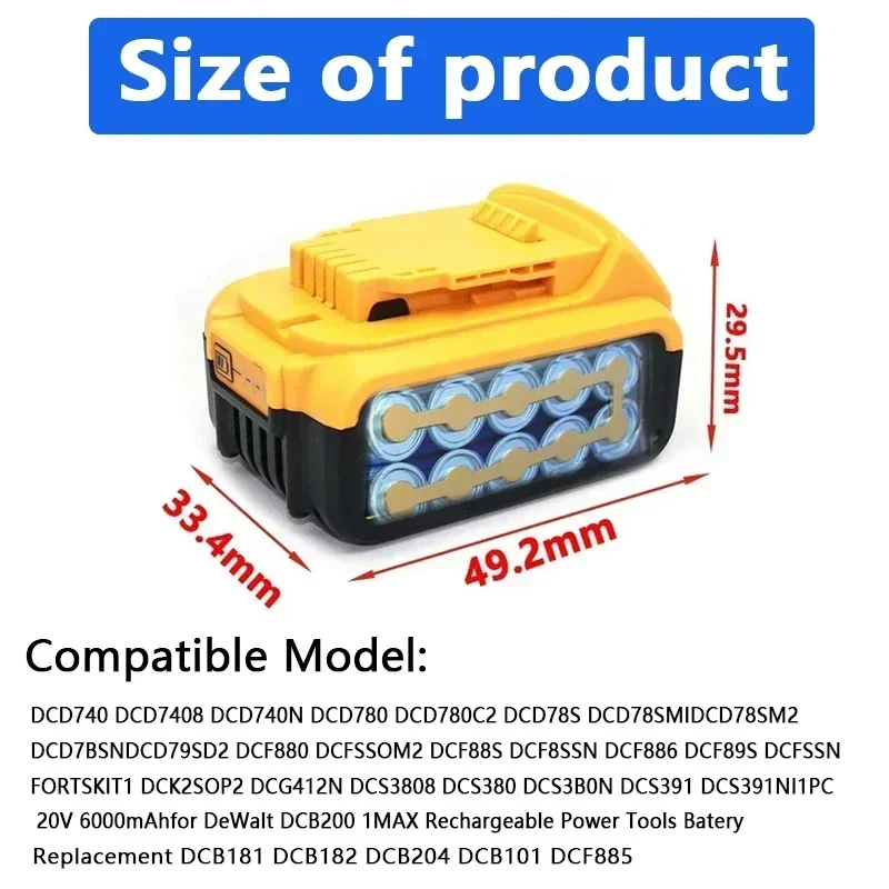 New 100% Original 12000mAh 20V for Dewalt Power Tool Battery DCB206 20V 18.0Ah Battery DCB206 20V Battery DCB205 DCG405 DCB200
