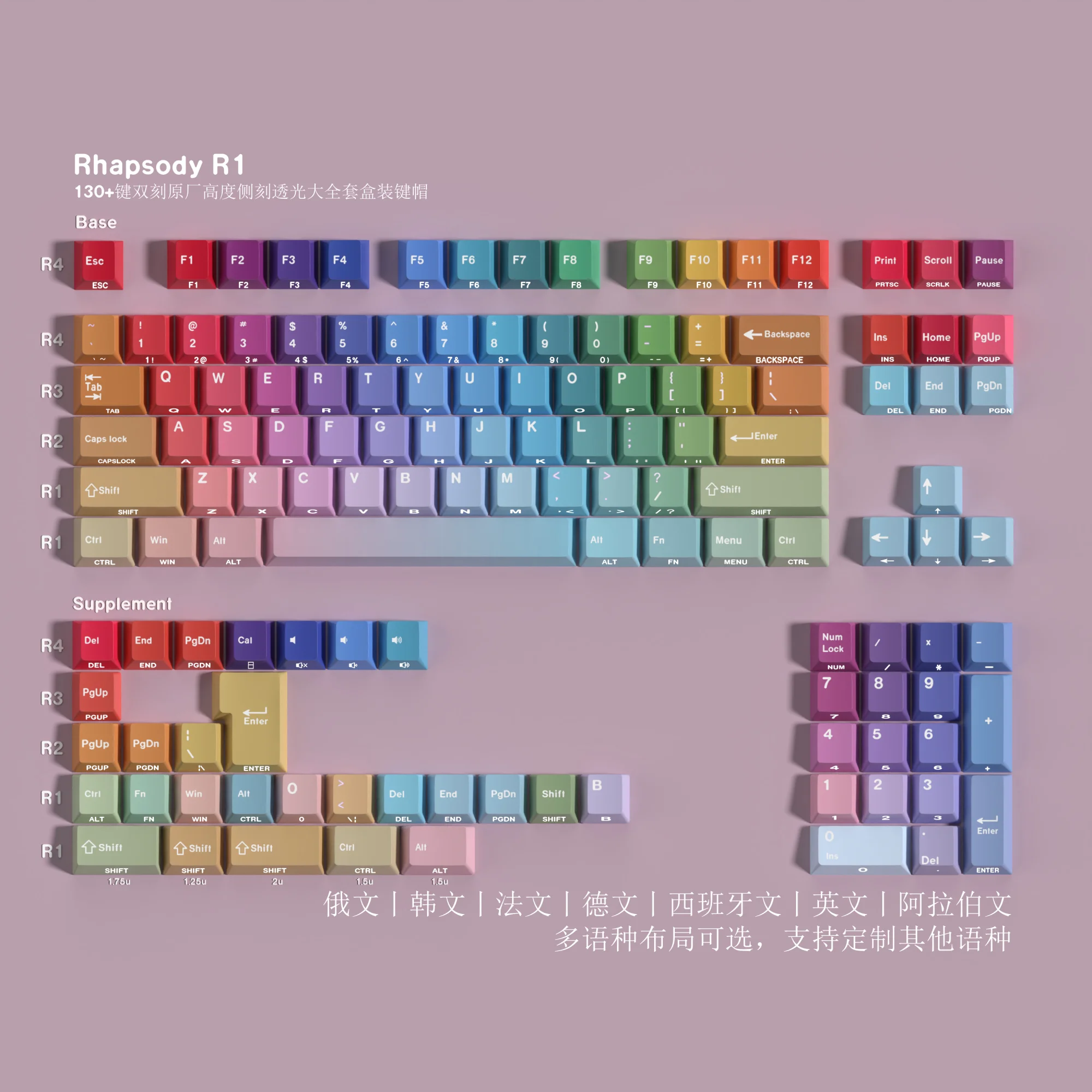 130 Keys Korean Russian English German Fantasy Gradual Change Keycaps Cherry Sublimation Magnetic Axis for Mechanical Keyboard