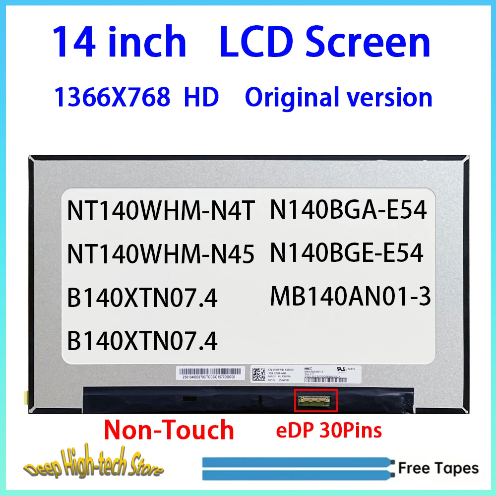 14 Inch Laptop LCD Screen NT140WHM-N45 N4T B140XTN07.4 07.5 N140BGA-E54 N140BGE-E54 MB140AN01-3 Matrix Panel Replacement 30Pins