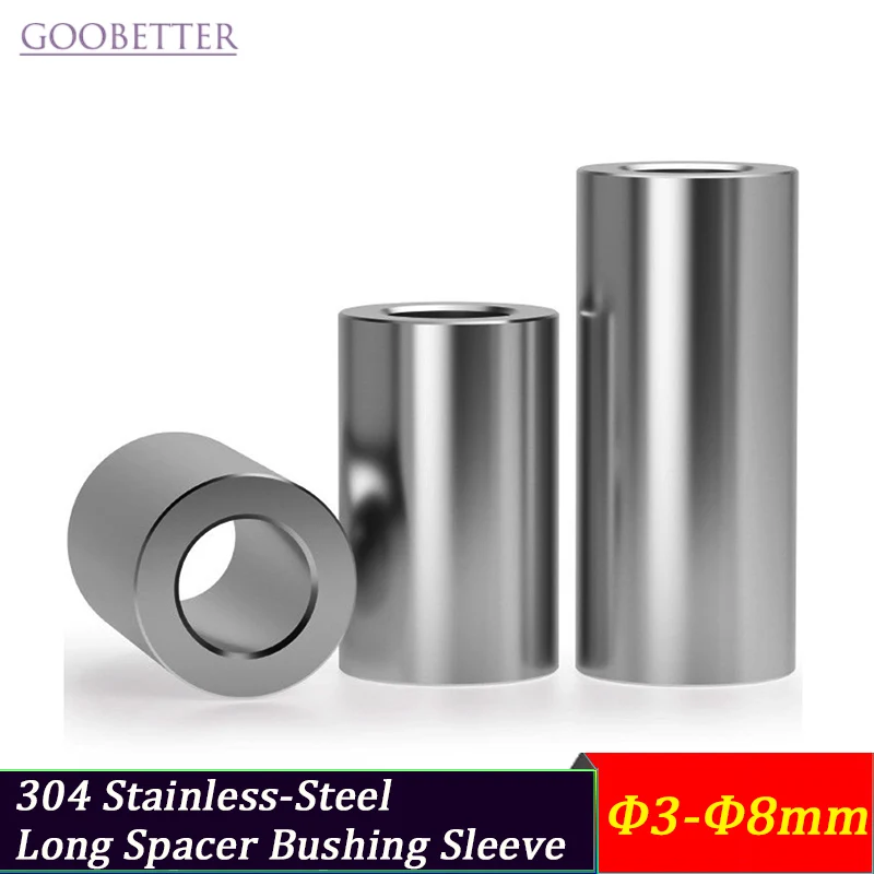 304 Stainless Steel Long Spacer Bushing Sleeve M3-M8 Threadless Shaft Collar Hollow Tube Spacer Pillar Pin Hardware