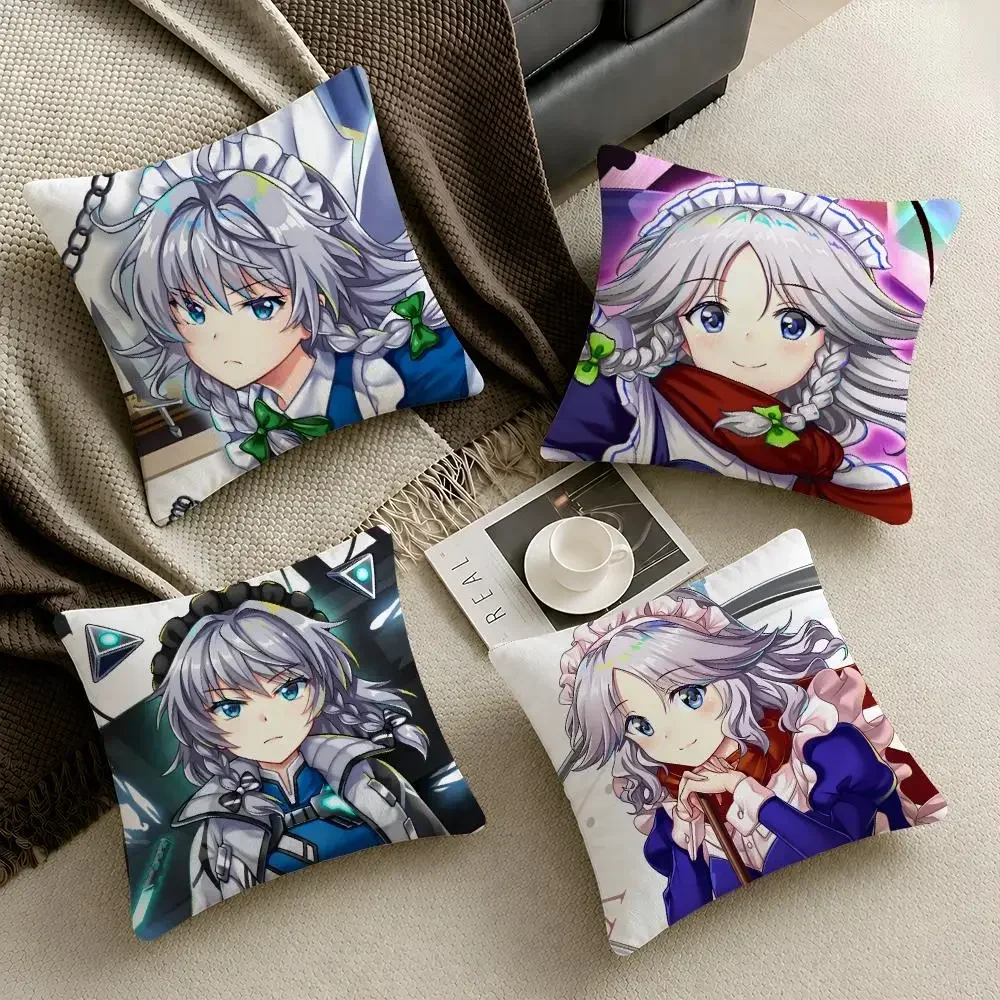 Gaming Chibi Touhou Sakuya Elegant Cushion Cover Throw Pillow Soft Short Plush Durable Colorfast Sofa Bedroom Home Decor Gift