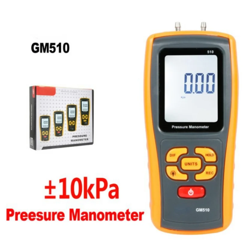 

GM511 50KPa Digital LCD Display Pressure Gauge Yellow Differential Pressure Gauge Pressure Gauge