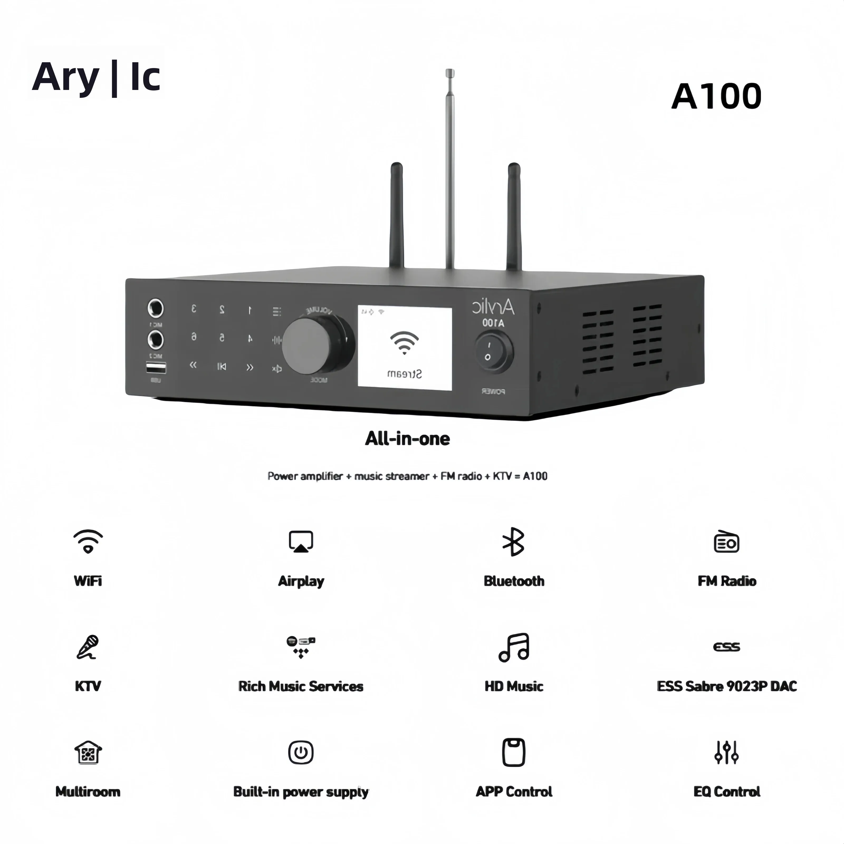 Arylic A100 100W X 2 مكبر كهربائي للموسيقى - راديو FM KTV WiFi AirPlay سبوتيفي توصيل البث اللاسلكي عبر البلوتوث