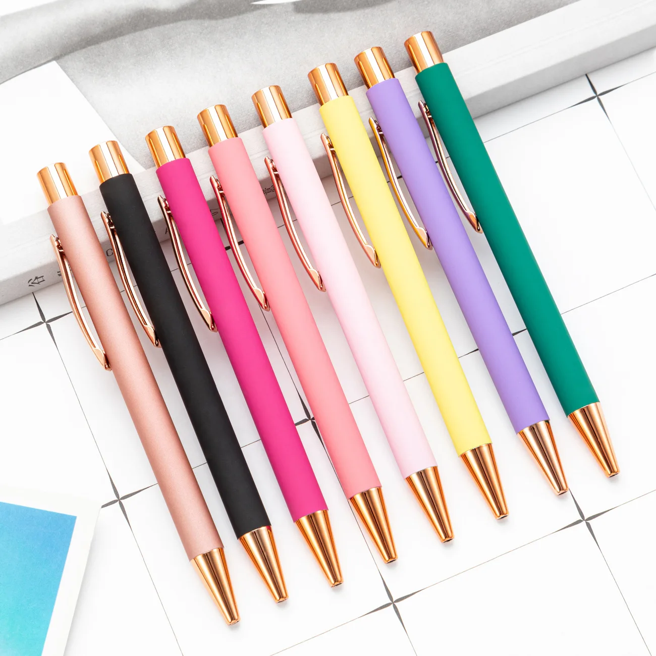 50Pcs Candy color Press Metal Ballpoint pen office stationery student advertising gift Ball pens