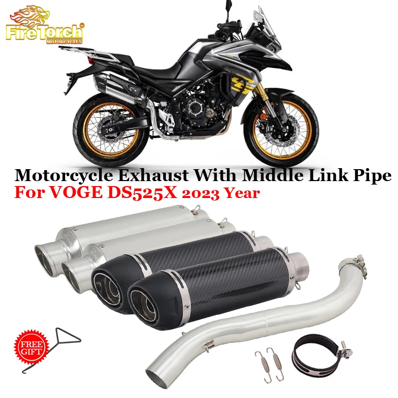 Slip On For VOGE DS525X DS 525X 2023 Year Motorcycle Exhaust System Escape Modifiy Mid Link Pipe Connet 51mm Muffler DB Killer