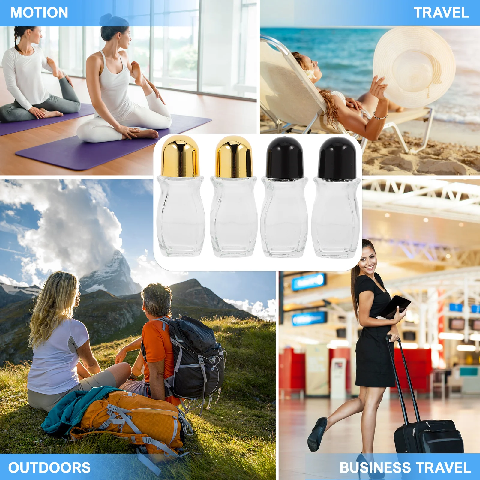 Bouteilles à roulettes en verre pour huiles essentielles de 50ml, petits conteneurs rechargeables pour distributeur d'aromathérapie de voyage, bouteille à roulettes en verre, 4 pièces