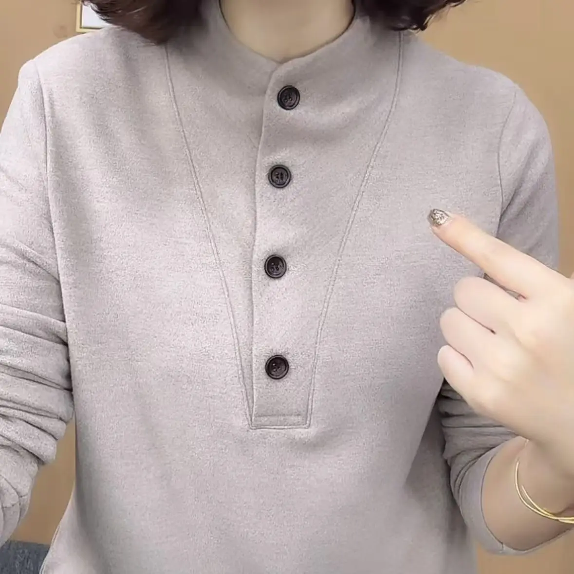 Double-sided Velvet Long-sleeved T-shirt for Women in Winter New Tops Fashionable Slim Warm Versatile Pullover Base Shirt JJ41