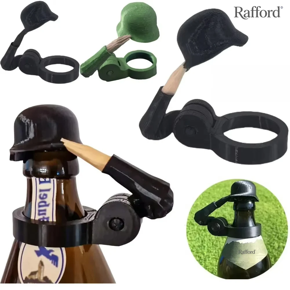 Raffoed Soldier Salute Beer Helmet Topper - Dustproof Bottle Cap for Party, Bar, Veterans & Enthusiasts