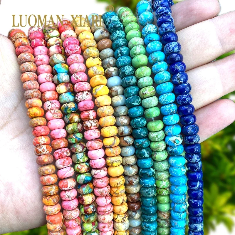 Boulier en pierre naturelle, sédiments de mer, jaspe Rondelle, perles d'espacement amples pour la fabrication de bijoux, accessoires de breloques de bracelet à faire soi-même, 5x8MM