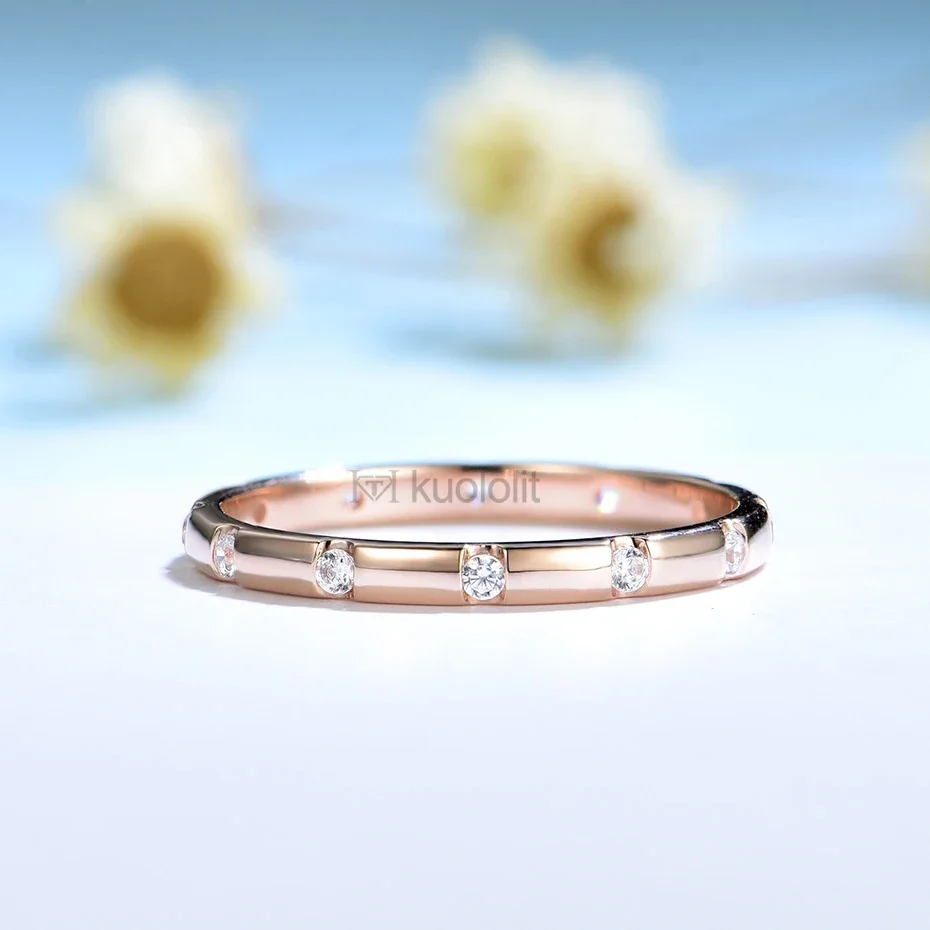 Kuololit 585 14K 10K الذهب الوردي مويسانيتي خاتم للنساء خاتم سوليتير مطابقة الخلود الكامل الزفاف الفرقة لخواتم الخطوبة #4