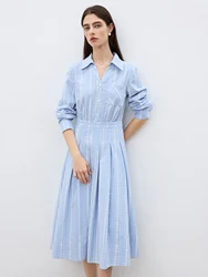 ZIQIAO Petite Size Blue Plaid Shirt Dress For Female 2025 Spring New Design Pleated Casual Outfit Chic Blue Dress 25ZQ91166