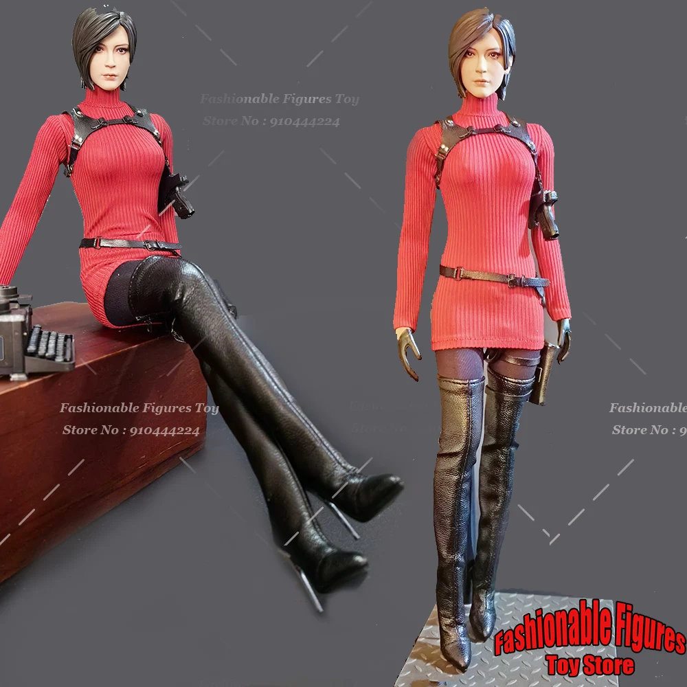 1/6 Women Soldier Ada Wong Red High Neck Dress Long Sleeve Sweater Black Boots Accessory Fit 12Inch Action Figure Model Toys