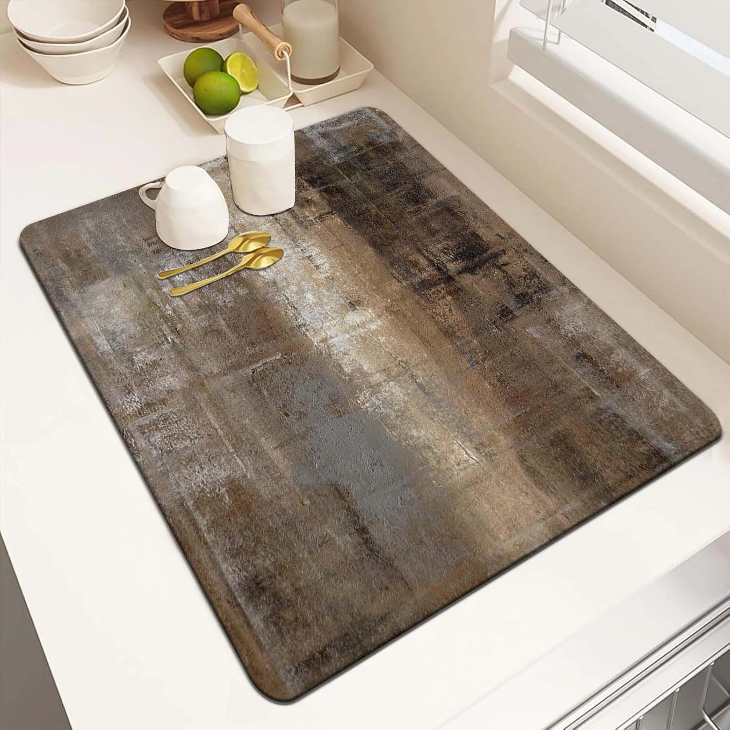 VIKAMA Vintage Rustic Print Coffee Mat Super Absorbent Quick Dry Non-slip Kitchen Sink Drying Pad Kitchen Accessories Home Decor