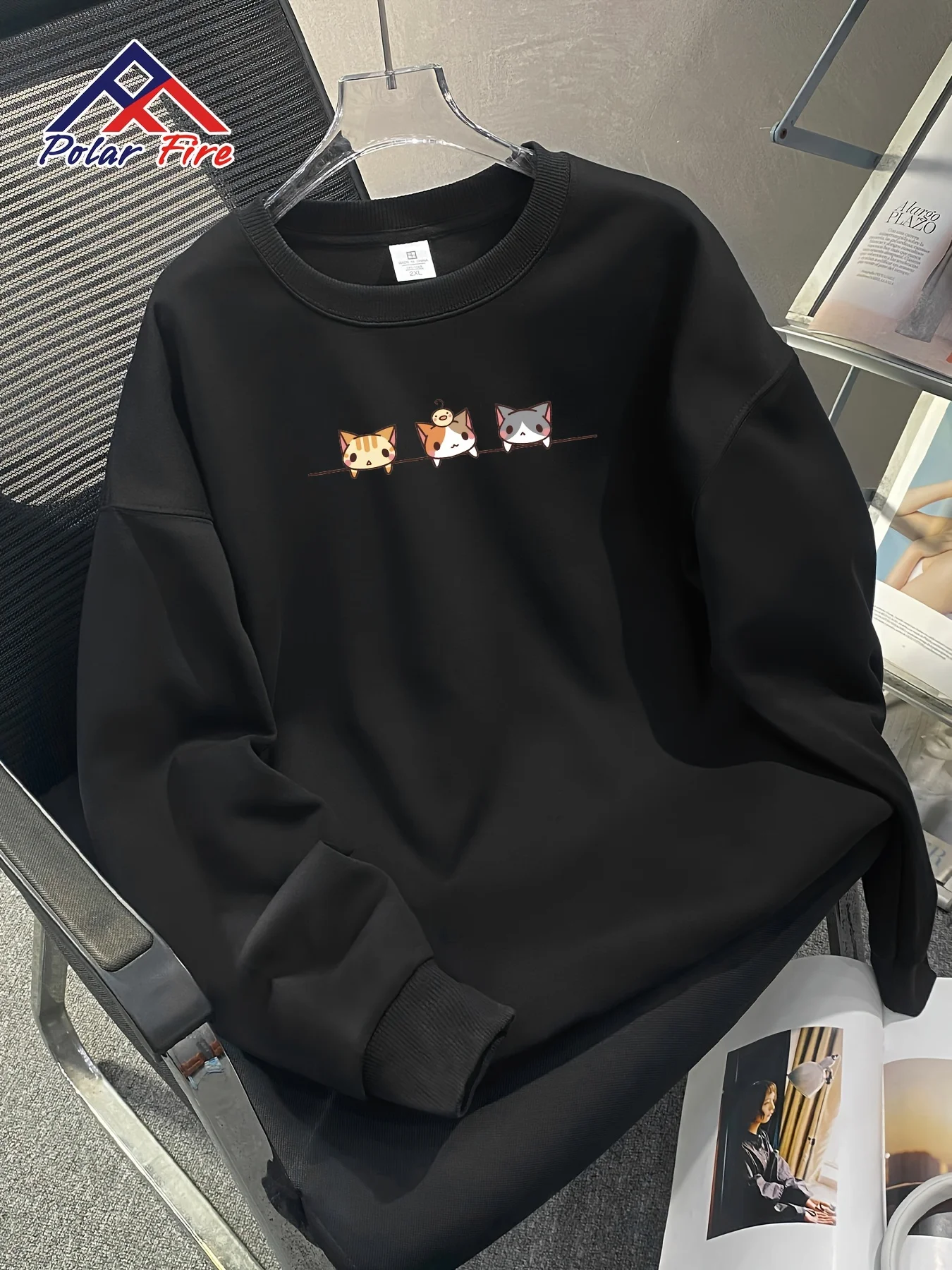 

1 шт. Мужская повседневная толстовка с круглым вырезом из смеси хлопка Polar Fire с мультяшным принтом, длинным рукавом, стандартной посадки