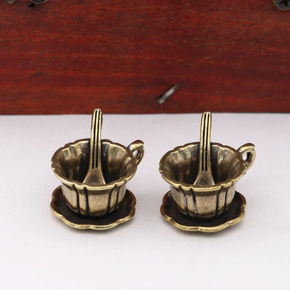 Brass Coffee Cup Miniatures Figurines Retro Office Desktop Decoration Crafts Creative DIY Home Decors Ornaments Accessories Gift