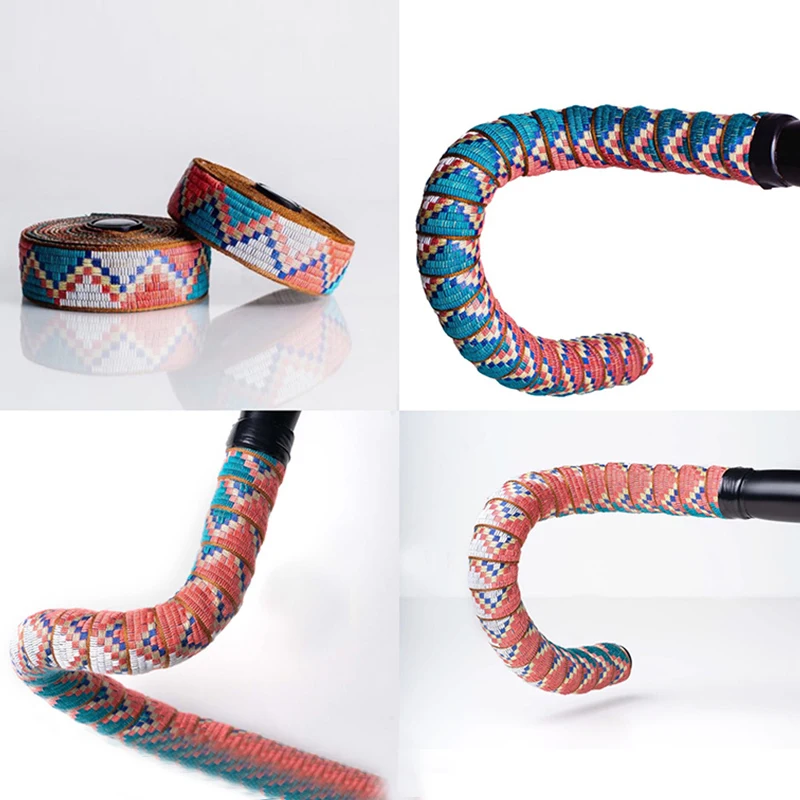Regenbogen geflochtenes Lenkerband für Rennräder, rutschfest, stoßdämpfend, EVAComfort Grip Wrap Tape im Ethno-Stil, Fahrradzubehör – Detail 3