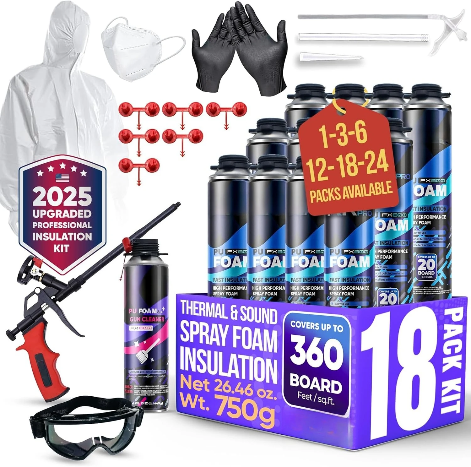 ชุดฉนวนโฟมสเปรย์ (ชุด 18 ชิ้น) น้ำยาซีลแบบขยายตัว โฟมสเปรย์ความหนาแน่นสูงแบบเซลล์ปิด สำหรับฉนวนกันความร้อนและเสียง ใหม่