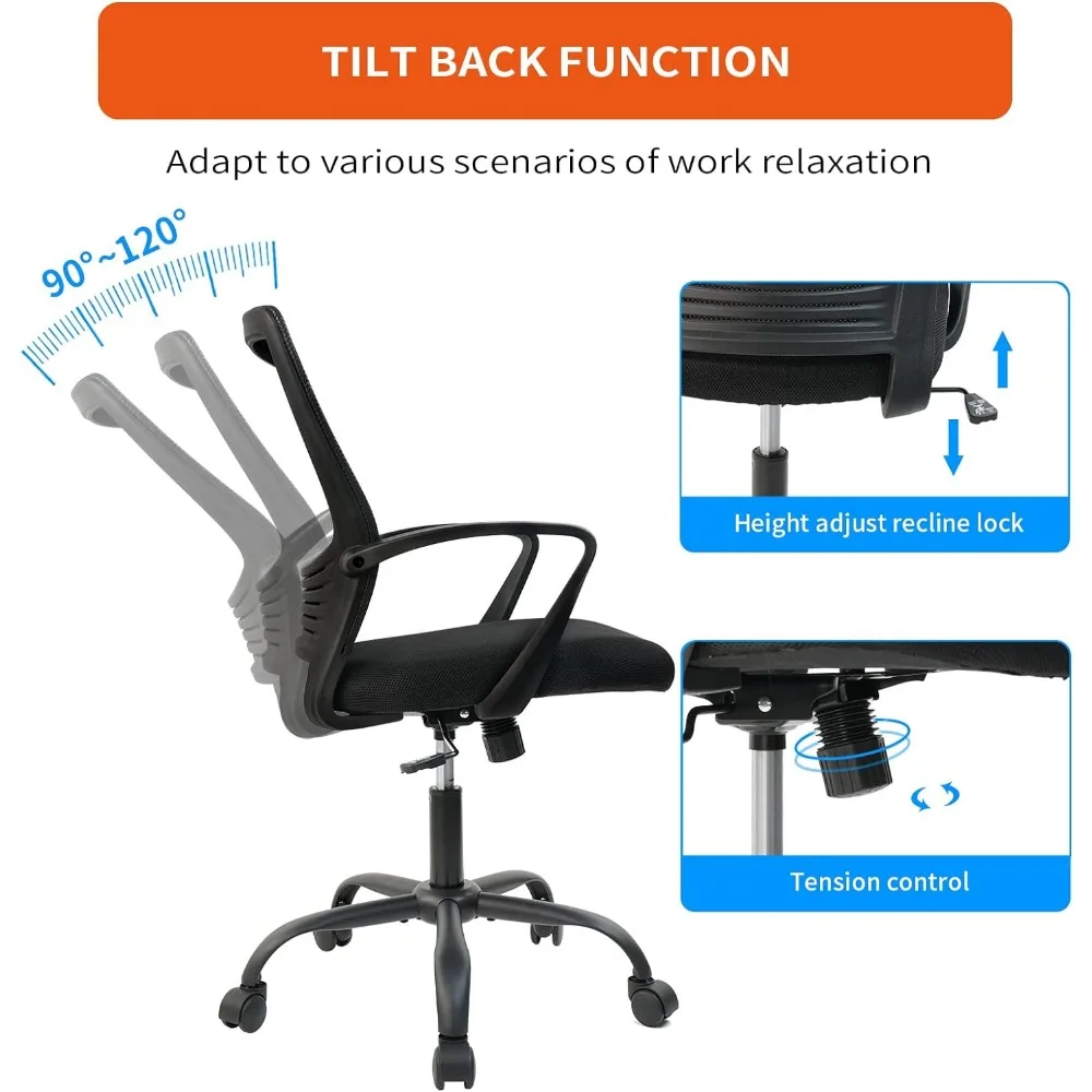 Clatina Bureaustoel Ergonomische Rollende Computer Bureaustoel Met Lendensteun, Gaas Draaibare Directiestoelen