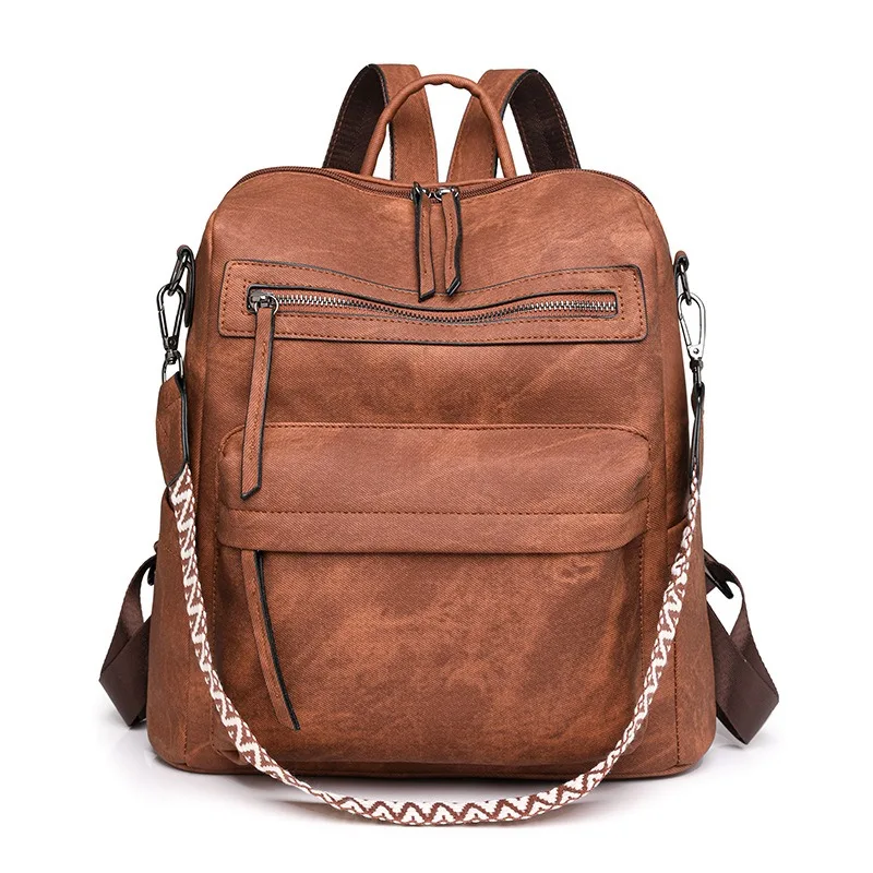 

Nesitu Vintage A4 Brown Black Grey Pink Blue PU Leather Men Women's Backpack Lady Girl Travel Shoulder Bag M0379