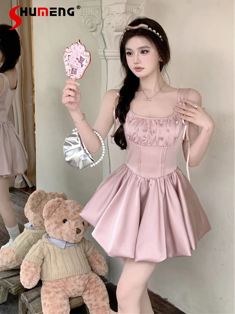 

Over Size Fashion Sweet Dress Hot Girl Waist-Tight Pettiskirt Sleeveless Solid Color Backless Dresses Nice Women's Clothes