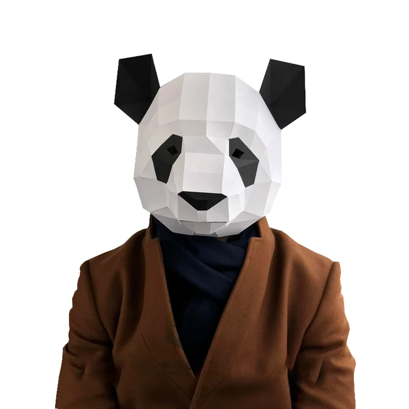 3D Paper Mold Panda Head Mask Headgear Animal Model Halloween Cosplay Props Women Men Party Dress Up DIY Craft Masks