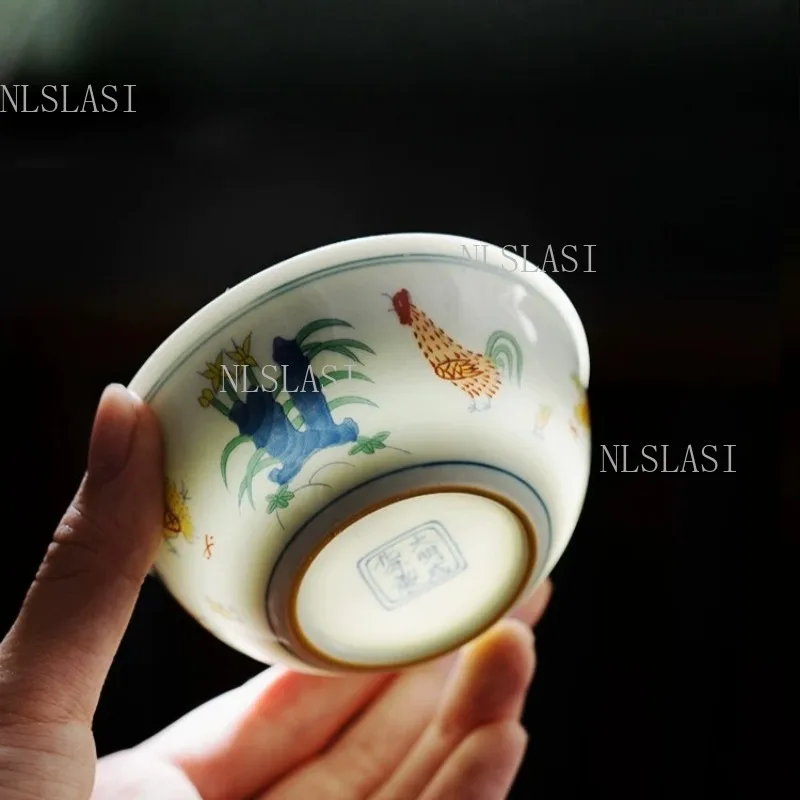 Ceramic Rooster Cup Household Chinese Master Cup Antique Tea Cup Underglaze Colored Drinking Utensils Teacups Teaware