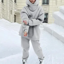 Chándal de forro polar para mujer, conjuntos de ajuste holgado, traje cálido para caminar al aire libre, color sólido, Otoño e Invierno