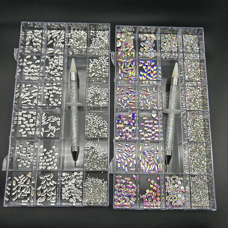 1 kutu tırnak sanat Rhinestones seti 3D tırnak uğurlu takı Gem alaşım lüks kristal tırnak sanat dekorasyon elmas tırnak süsü parçaları aksesuarları