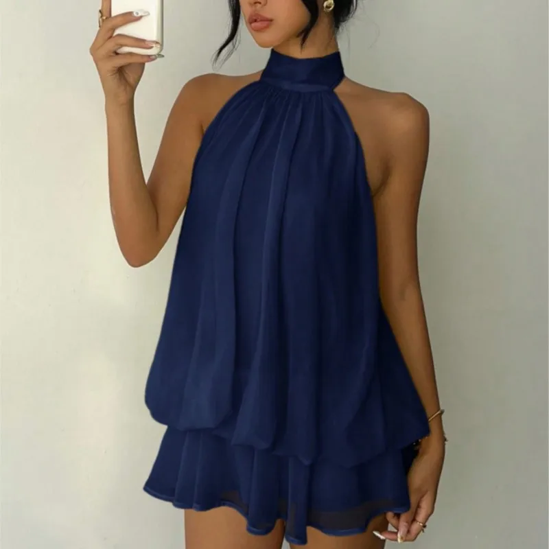 Mini Vestidos 2026 Woman Dress Vestido Dresses Temperament Hot Girl Style Neck Halter Backless Slim Ruffles Sleeveless Fashion