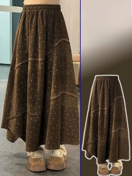 

plus Size Women's High Waist A-Line Midi Skirt Spring Season Loose Fit Elastic Waist Asymmetrical Drapey Sle Versatile Skirt