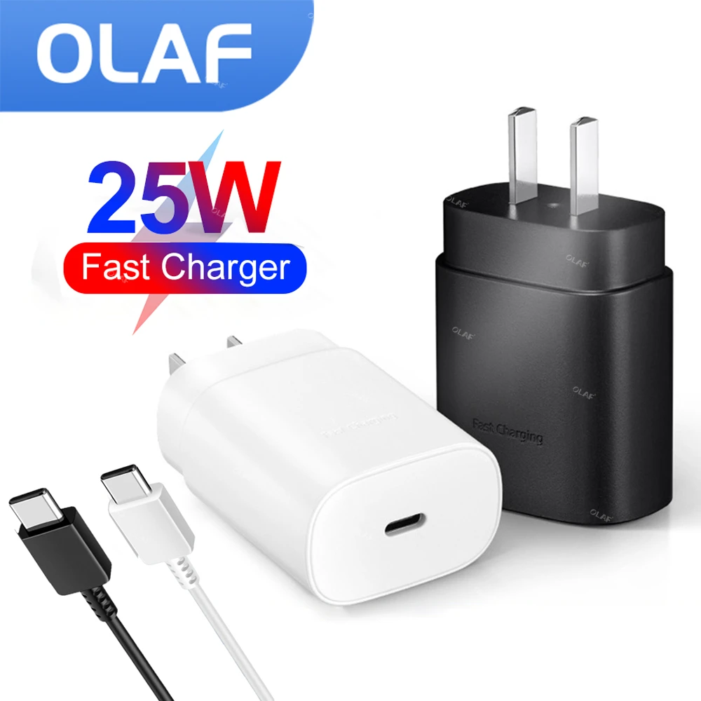 Olaf 25W USB C Charger Fast Charging Power Adapter Type C Chargeur USB Charger for Samsung Galaxy S22 21 Note 20 A71 USB Cable