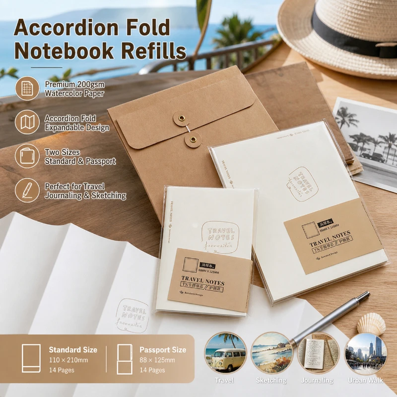 Recambio de Cuaderno Tipo Acordeón Fromthenon Standard/Passport, Recambio de Diario de Viaje Plegable para Dibujar y Escribir