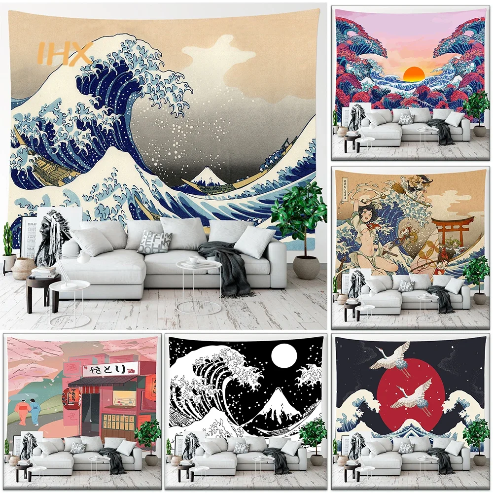 Mount Fuji Tapestry Kawaii Room Decor Wall Hanging Tapestry Japan Kanagawa Big Wave Bedroom Dormt Aesthetic Home Decor Tapestry