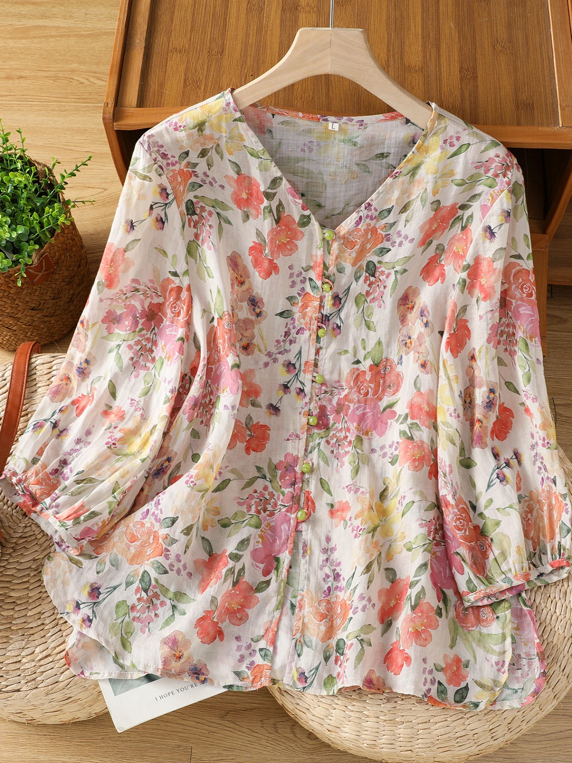 

Хлопково-льняное женское платье с художественным цветочным принтом, приталенное, больших размеров, на пуговицах, повседневное, для работы, рукав до локтя