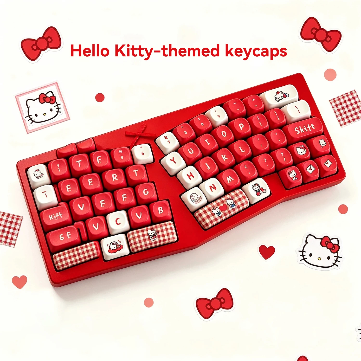 かわいいサンリオ-ハローキティ-レッドキーキャップセット-124キー-moaプロファイル-pbt昇華プリント-インススタイル-ガールキーボードキーキャップ-mxスイッチ対応