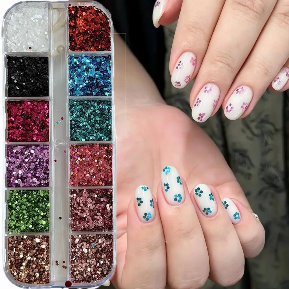 12Grids 3D Mini Polka Dots Nail Glitter Sequins 1mm Round Nails Art Flakes Sparkling Circular Manicure Decoration Paillettes PH