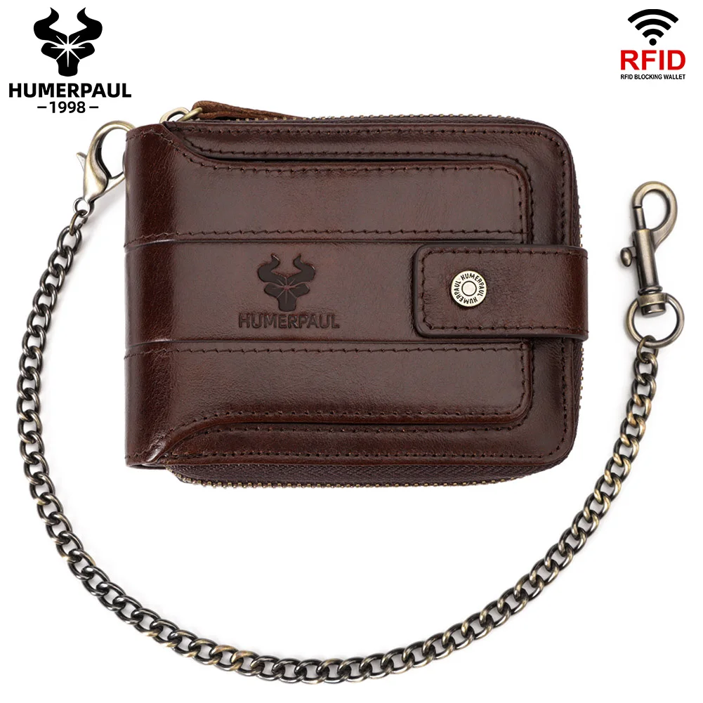 HUMERPAUL Men's Wallet Top Layer Leather Zip Around Money Coin Purse Casual Male Short Multi-card Slot Storage Wallets Quality