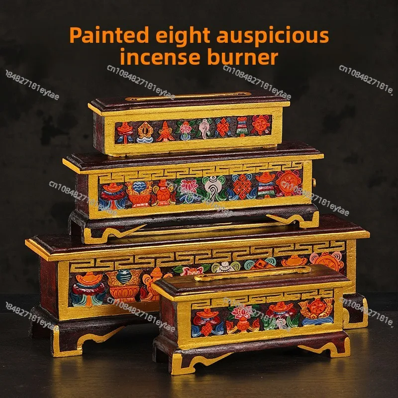 Hand-Painted Wooden Incense Burner, Nepal Tibetan Style for Buddhist Altar & Home Decor