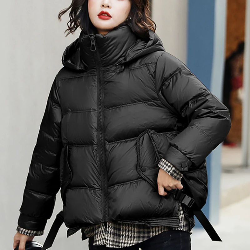 Women Winter Coats Short Down Jackets Plaid Patchwork Casual Trend Outerwears Thickened Warm Loose Hooded Snow Puffer Coats