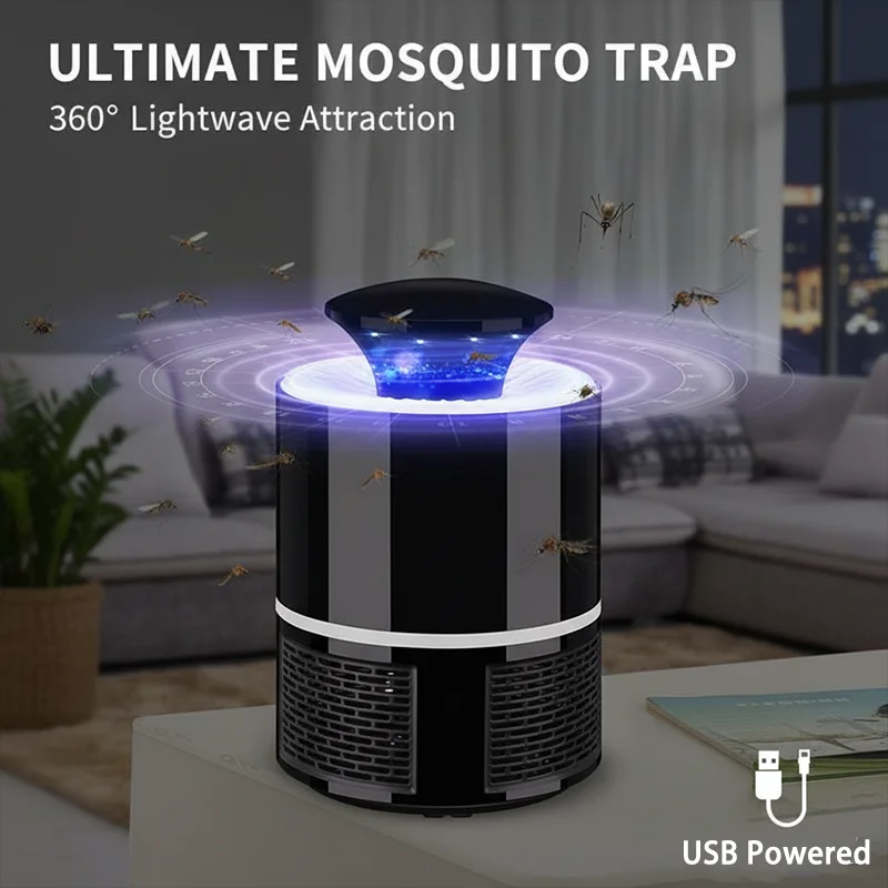 UV Mosquito Killer Lamp USB Powered Silent Electric Bug Zapper Fly Trap Portable for Home Bedroom Office Outdoor