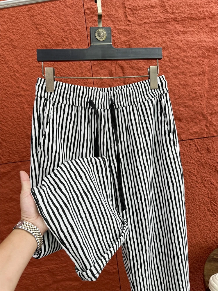 

Svip Роскошные мужские повседневные брюки с белыми полосками, летние модные удобные свободные прямые длинные брюки