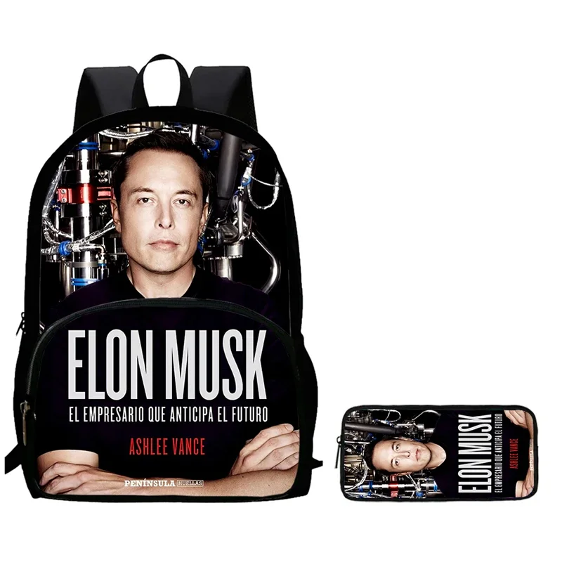 

2Pcs Set Mochila Elon Musk School Backpack with Front Pocket,School Bags for Girls Boys,Durable Light Weight Anime Kids Bags