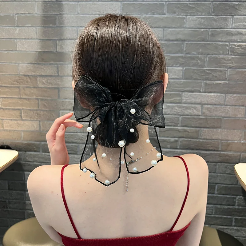 Lace Bow Hair Scrunchie for Women Girls Fairy Mesh Hairclip Hairgrips Hair Ring Rubber Band Ribbon Hair Accessories Lolita Bow