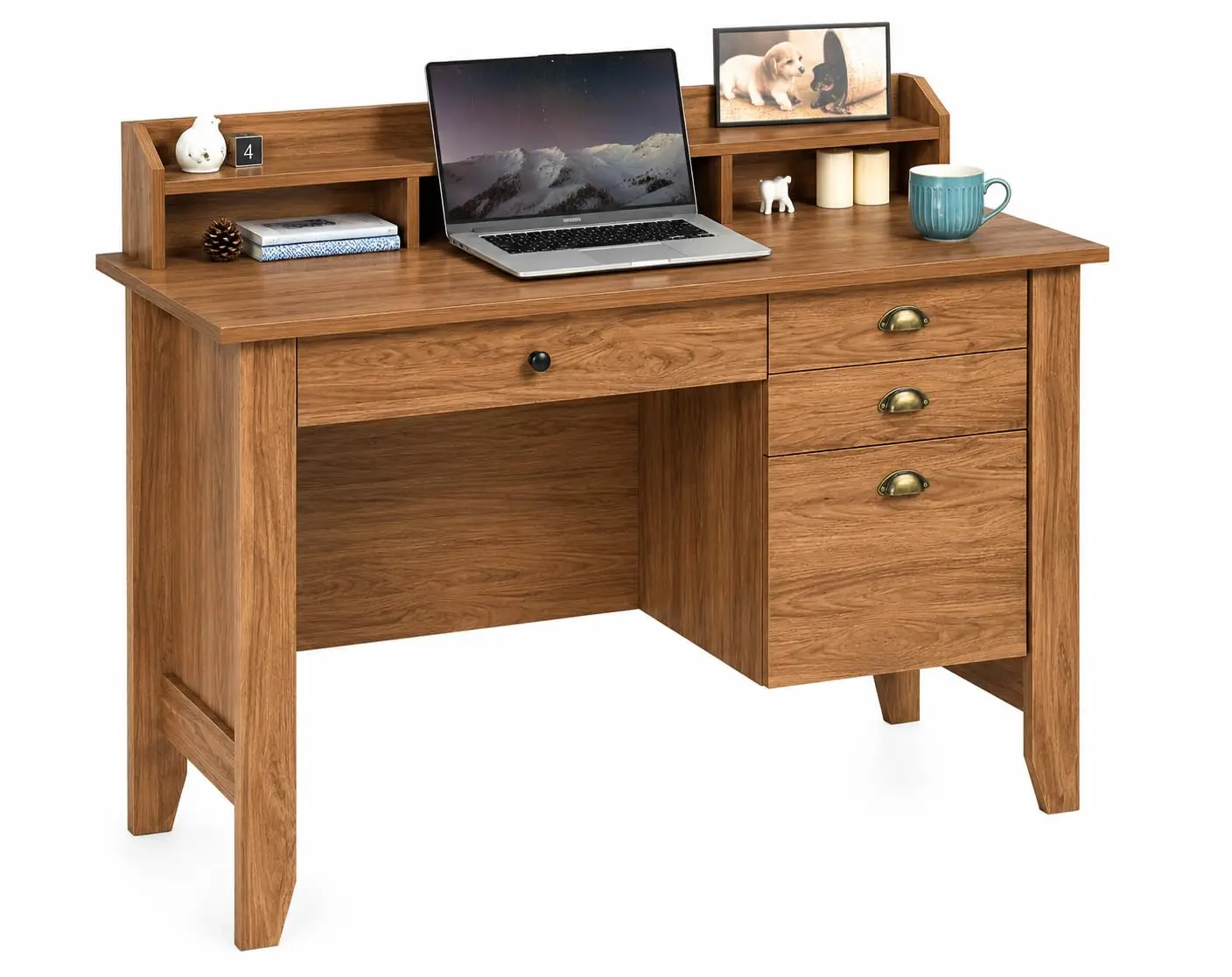 Farmhouse Computer Desk with Hutch & File Drawer, Small Writing Table for Bedroom Office, Rustic Oak, Customized