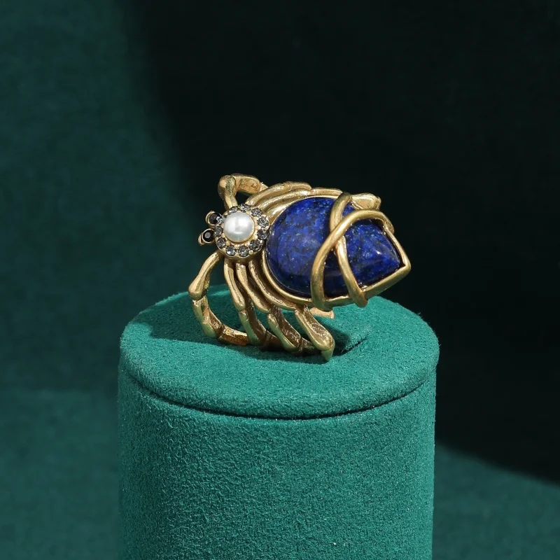 

Vintage Lapis Lazuli Spider Ring Natural Stone Accessories For Women 18k Gold Color Luxury Dubai Jewelry Designers 2026
