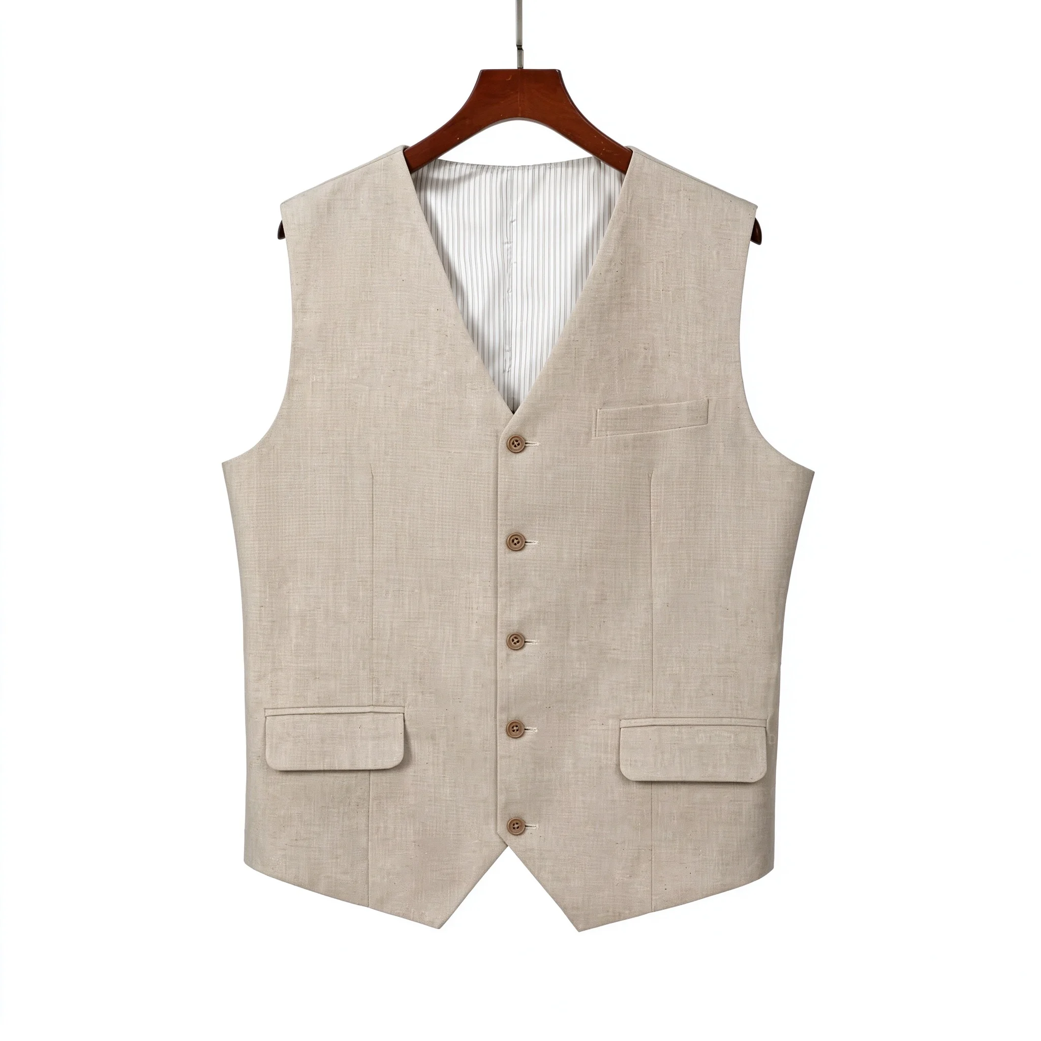 Men's Linen V Neck Vest Waistcoat Wedding Groom Business Suit Vest For Men image 2