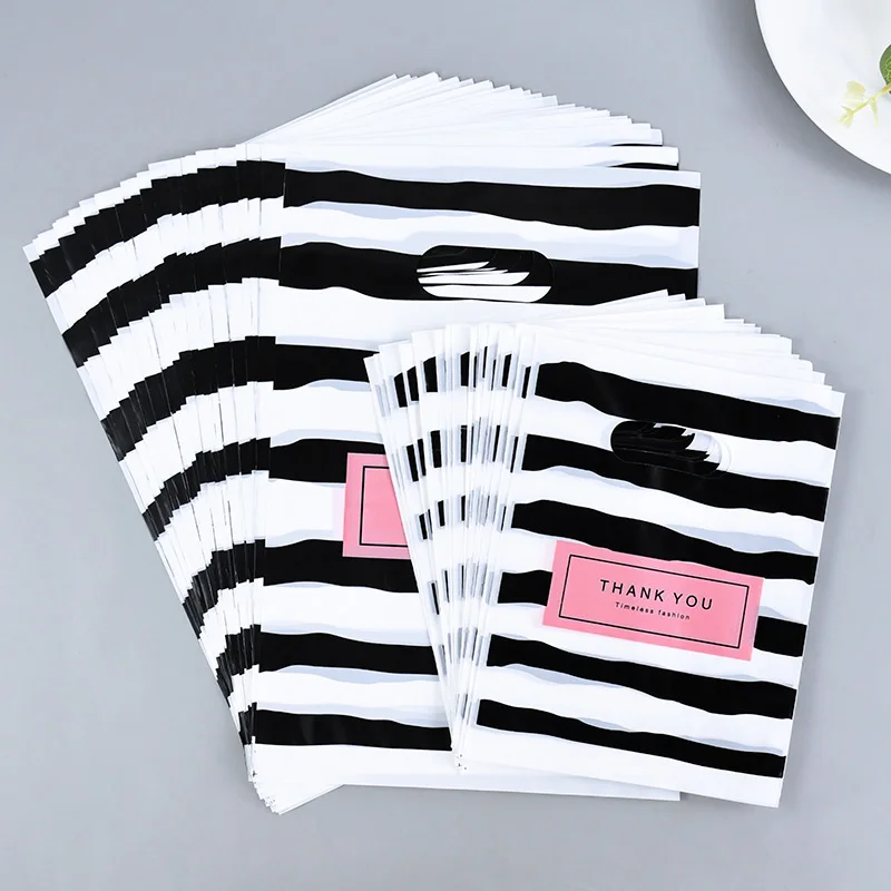 50/100 Stück Dankeschön-Geschenktüten mit Griffen, Geburtstagsgeschenk, Kleidungstasche, kleine Unternehmen, Dankeschön-Geschenktüten, Einkaufen, Plastiktüten – Detail 4