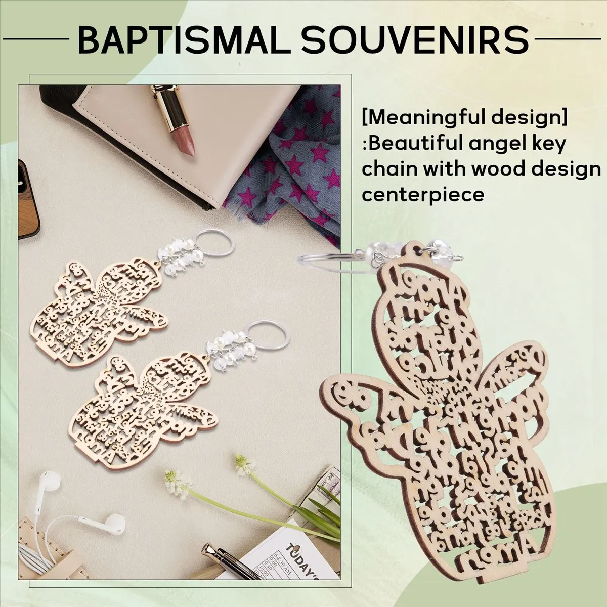 Super Sale 20Pcs Baptism Angel Key Ring Baptism Wood Keychain Baptism Favor Baptismal Souvenirs Communion Favors for Boy or Girl