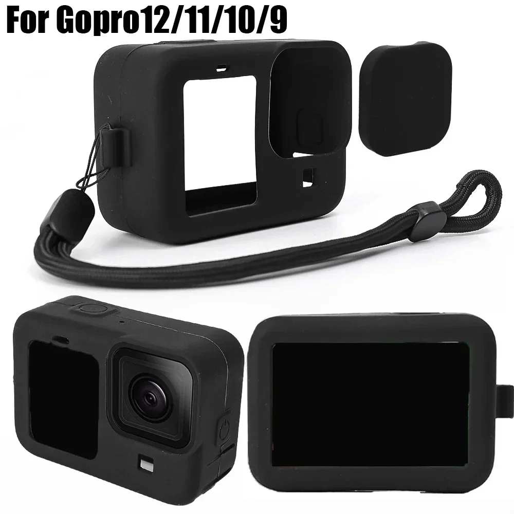 For GoPro Hero 12 11 10 9 Camera Soft Silicone Sleeve Protective Case with Rubber Lens Cover Anti-scratch Protector Cover Shell